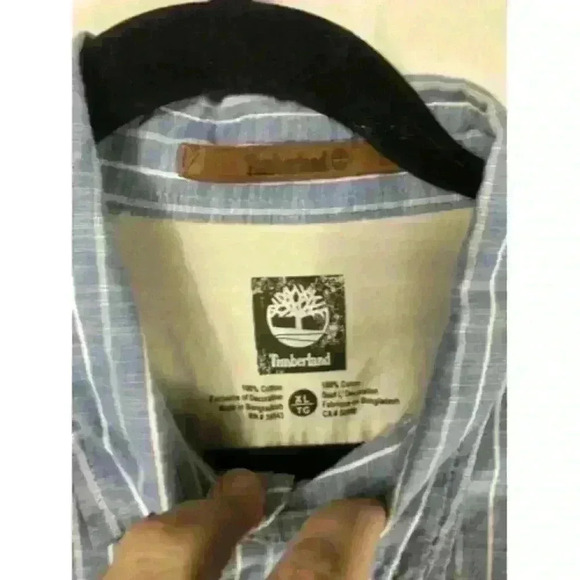 Timberland Men's Blue/White Striped Button Down Long Sleeve Shirt Size XL - Picture 6 of 10